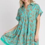 Umgee Animal Print Tiered Dress in Mint