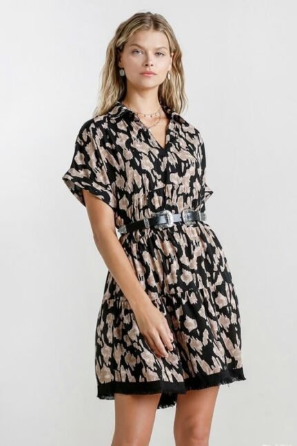 Umgee Animal Print Tiered Dress in Black ON ORDER