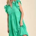Umgee Tiered Midi Dress with Ruffled Sleeves in Jade Green